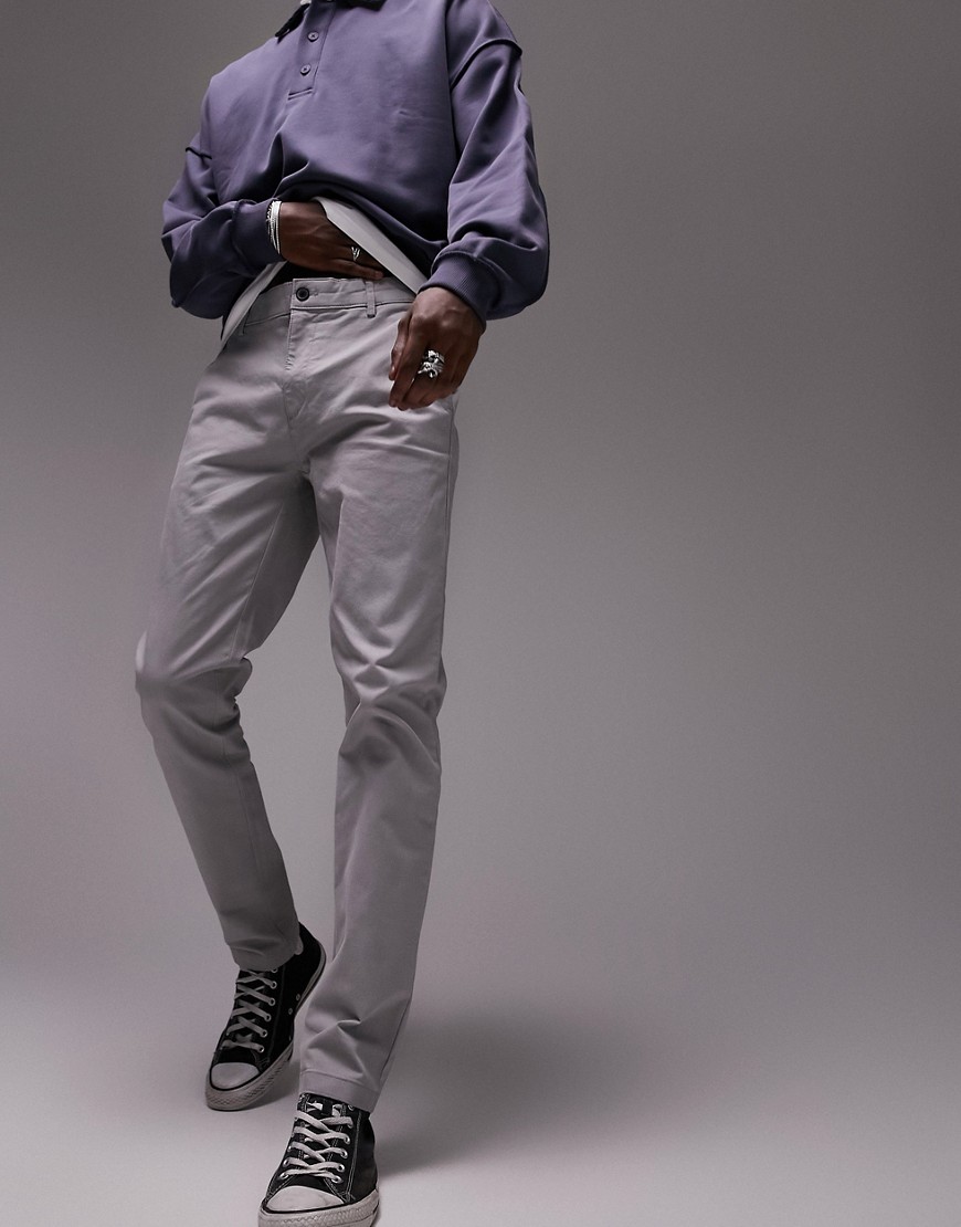 topman skinny chino trousers in grey