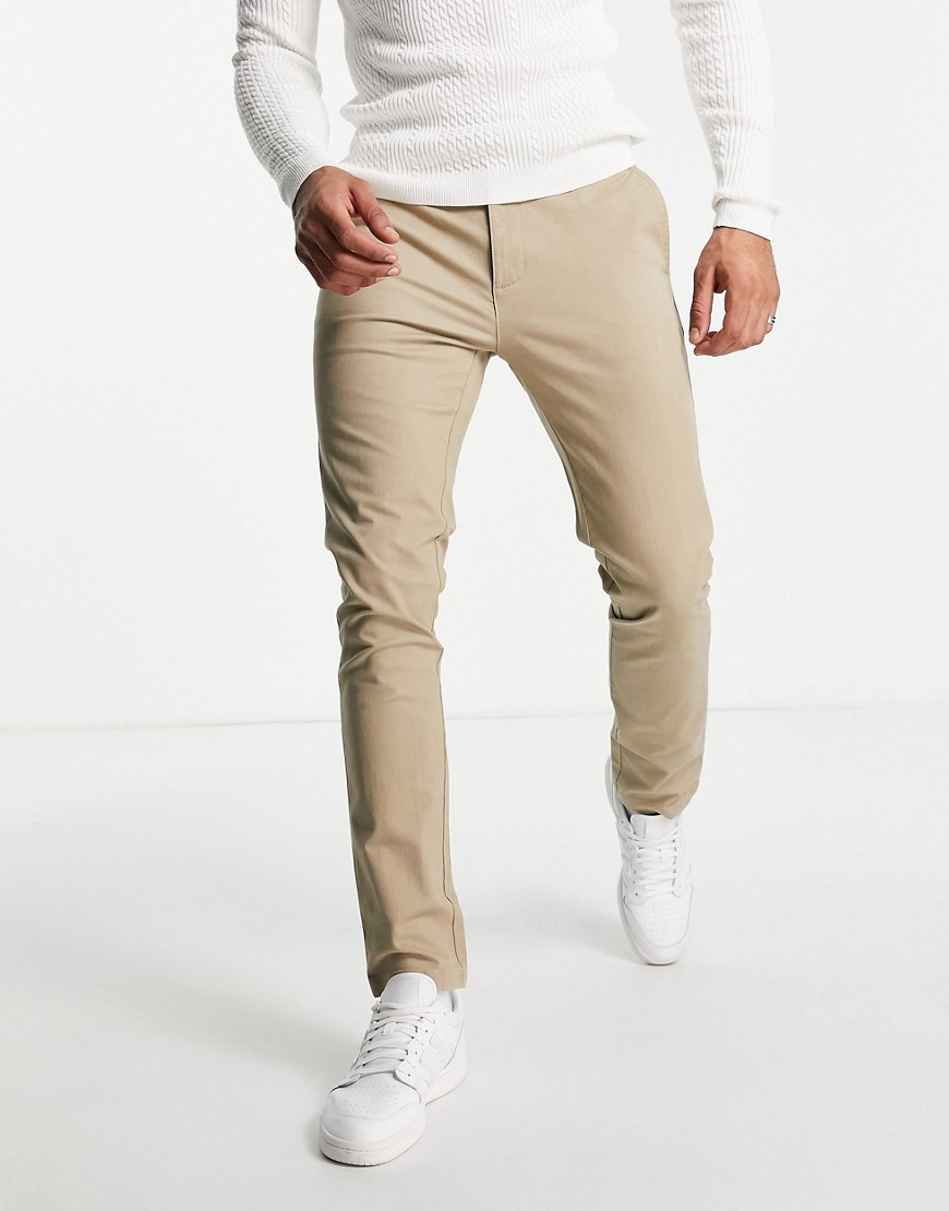 Topman skinny chino trousers in stone-Neutral