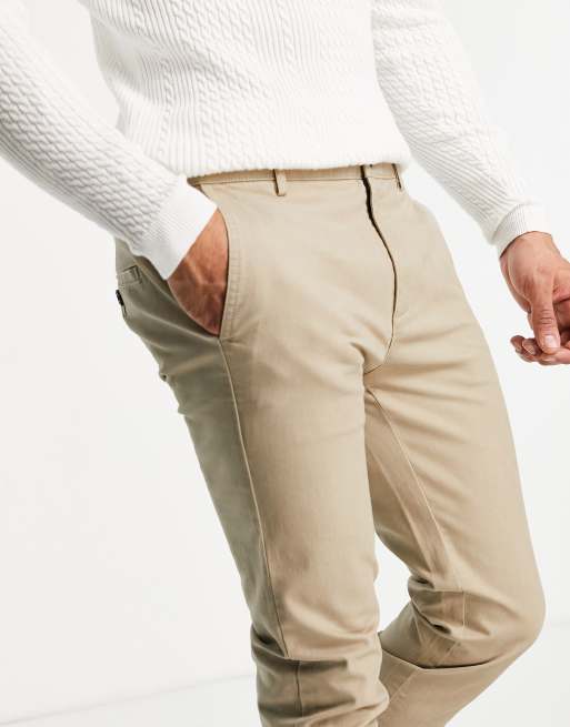 Topman skinny chino trousers in stone