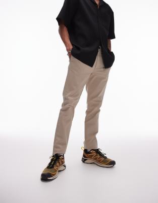 Topman skinny chino trousers in stone - view 1