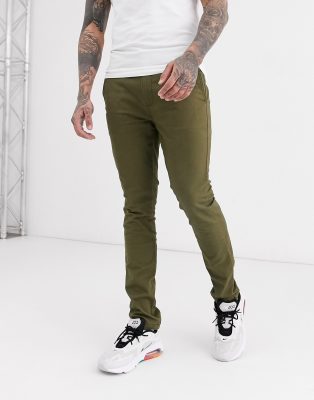 Topman skinny chinos in khaki-Green Green