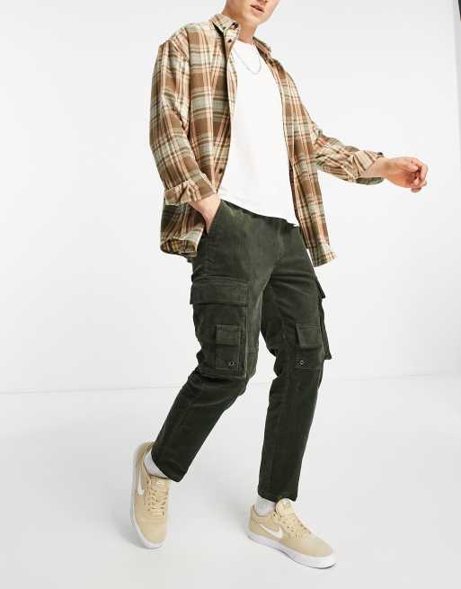 Topman skinny cord multi pocket cargo pants in khaki