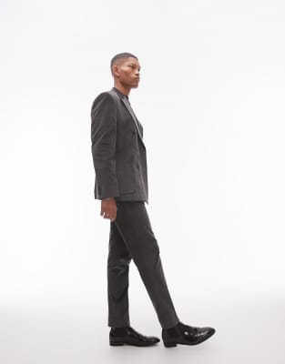 Topman Skinny Cord Suit Pants In Charcoal-gray