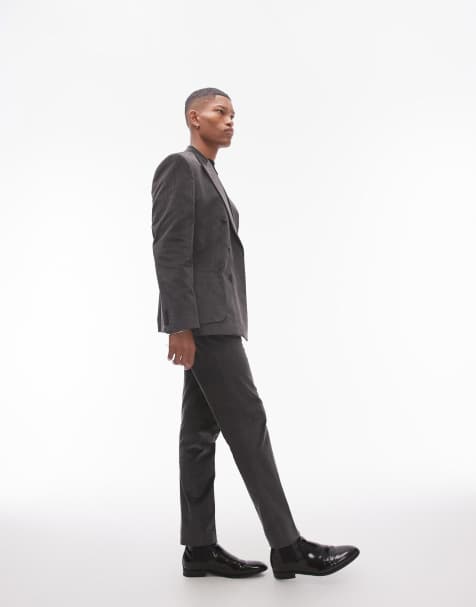 Topman skinny cord suit trousers in charcoal - view 1