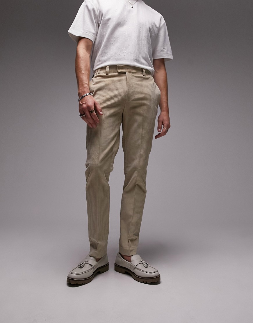 Topman skinny cord trouser in stone-Brown
