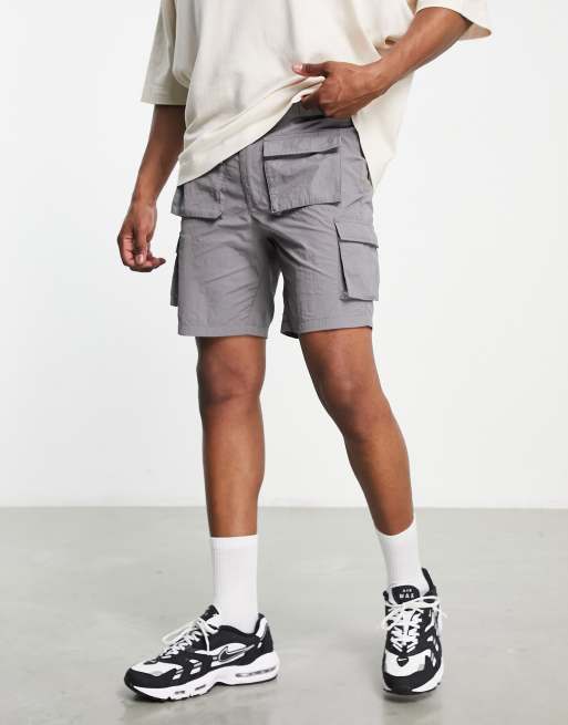 Topman skinny crinkle nylon cargo shorts in grey | ASOS