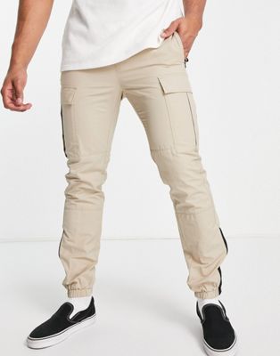 Topman skinny cut and sew cargo pants in stone-Neutral