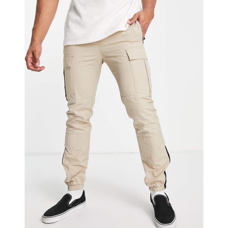 Slim Fit Cropped Cargo Pants - Beige - Men