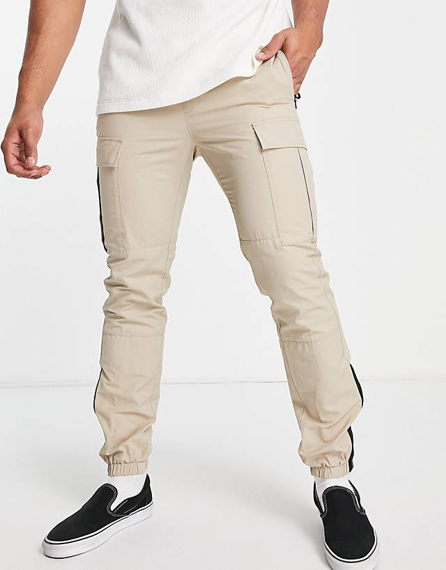 Topman - skinny cut and sew cargo trousers in stone