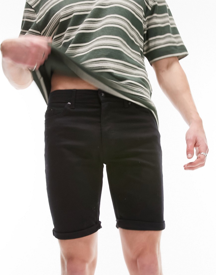 Topman Skinny Denim Shorts In Black