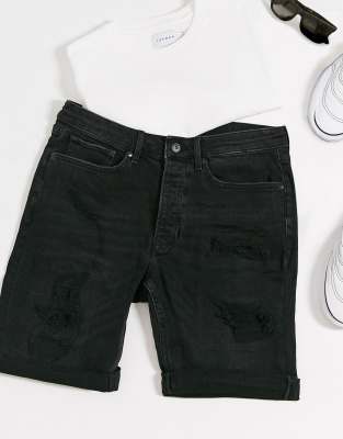 black skinny denim shorts