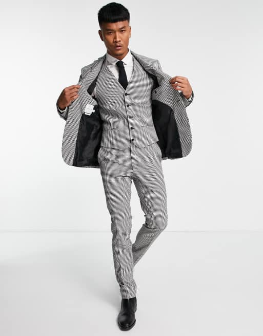 Topman skinny dogstooth suit waistcoat in black and white ASOS
