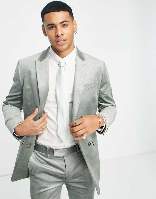 Topman - Skinny double-breasted colbert van corduroy in lichtgroen