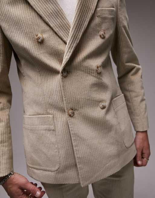 Topman skinny double breasted cord suit jacket in stone, 5 of 5