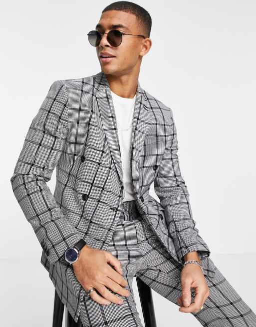 Grey checkered 2025 double breasted suit