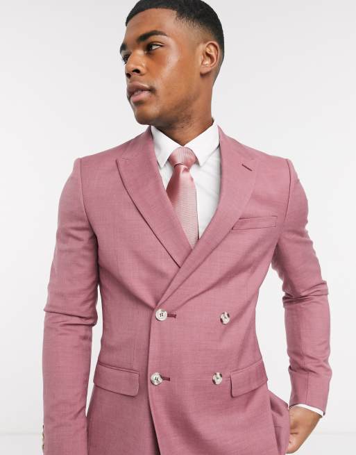 Pink double breasted on sale suit