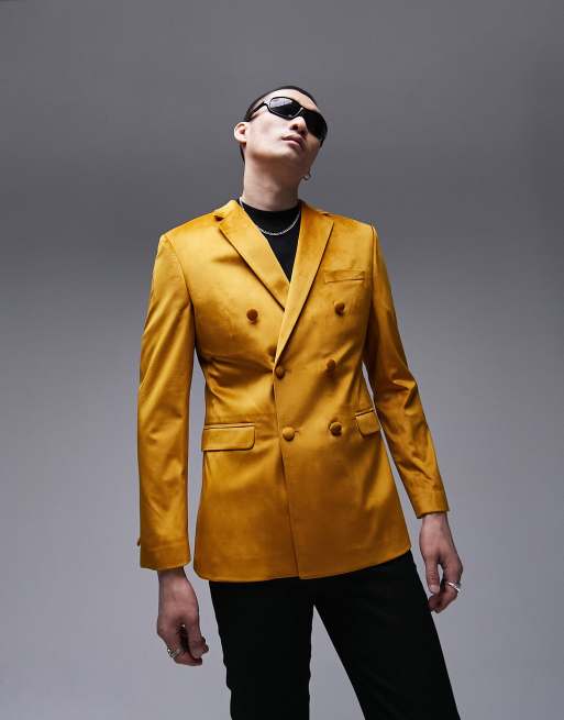 Mens yellow double breasted on sale blazer