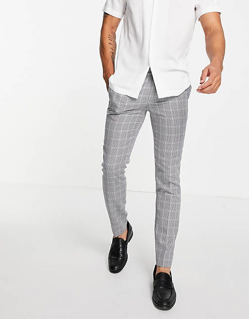 Topman skinny fit check suit trousers in grey