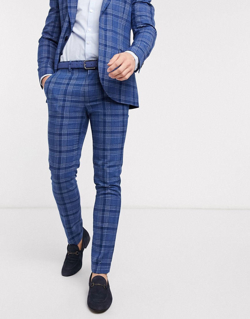 Topman skinny fit checked suit trousers in blue
