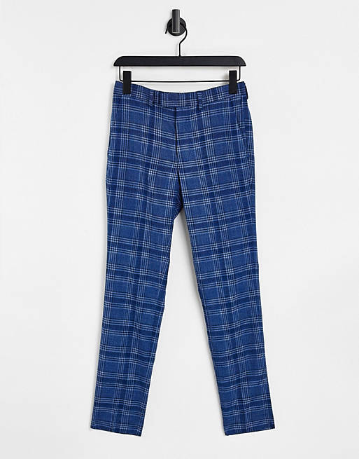Topman skinny fit checked suit trousers in blue