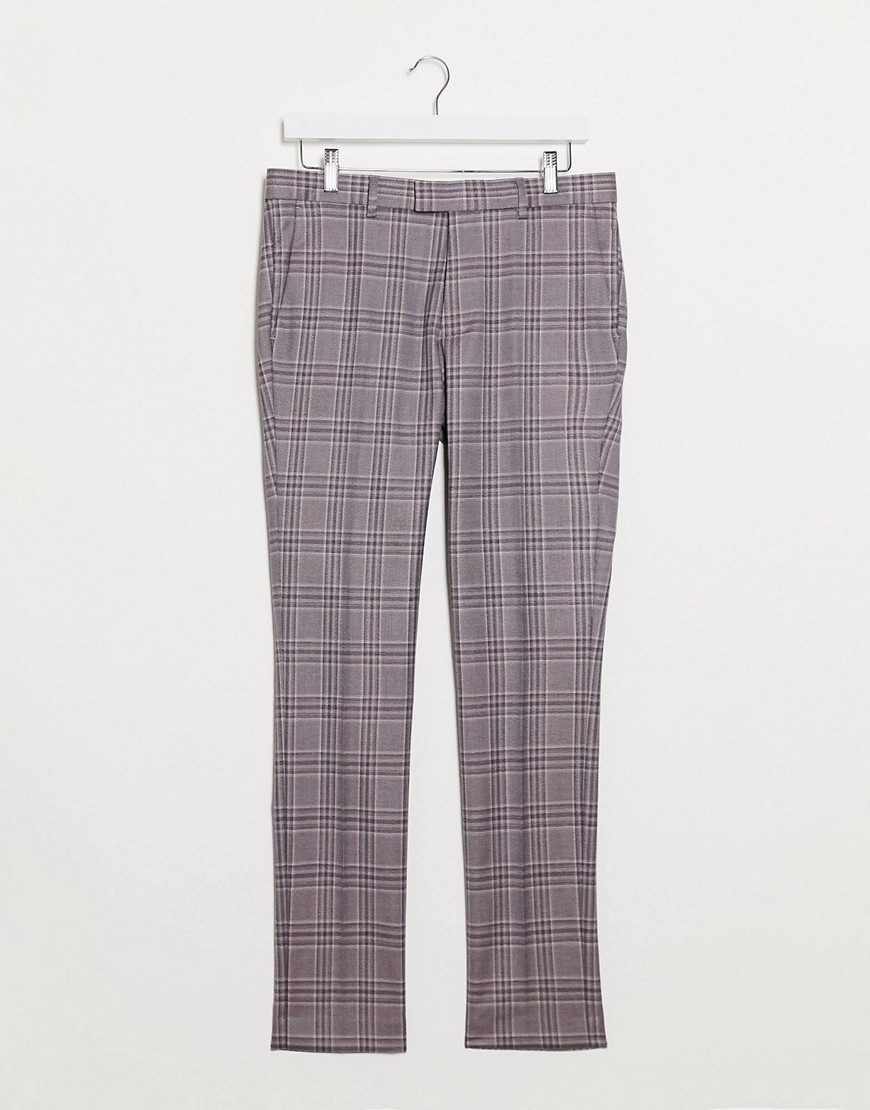 Topman skinny fit checked suit trousers in pink