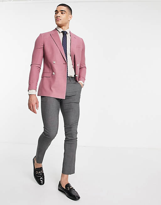  Topman skinny fit double breasted suit blazer with peak lapels in pink 