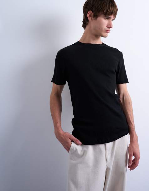 Topman - Skinny-fit geribbeld T-shirt in zwart - view 1