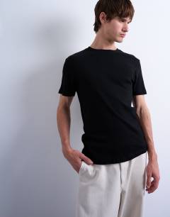 Skinny fit ribbed t-shirt in black