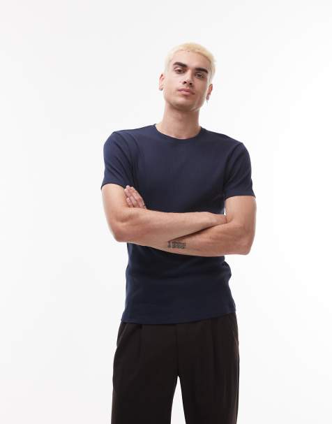 Topman skinny fit ribbed t-shirt in navy - view 1