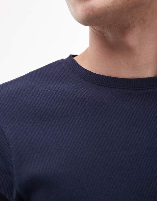 Topman skinny fit ribbed t-shirt in navy, 3 of 4