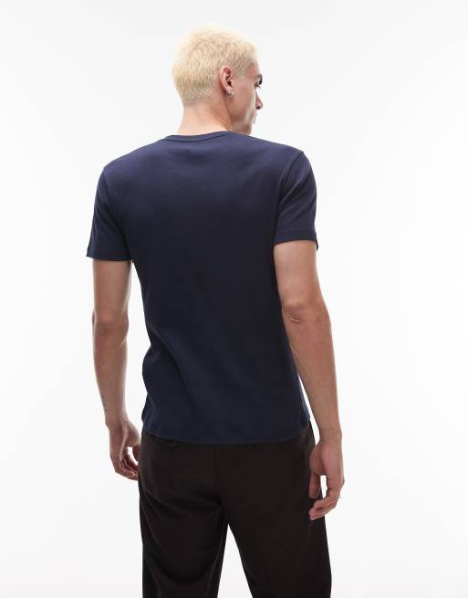 Topman skinny fit ribbed t-shirt in navy, 4 of 4