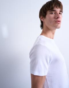 Model wearing Skinny fit ribbed t-shirt in white
