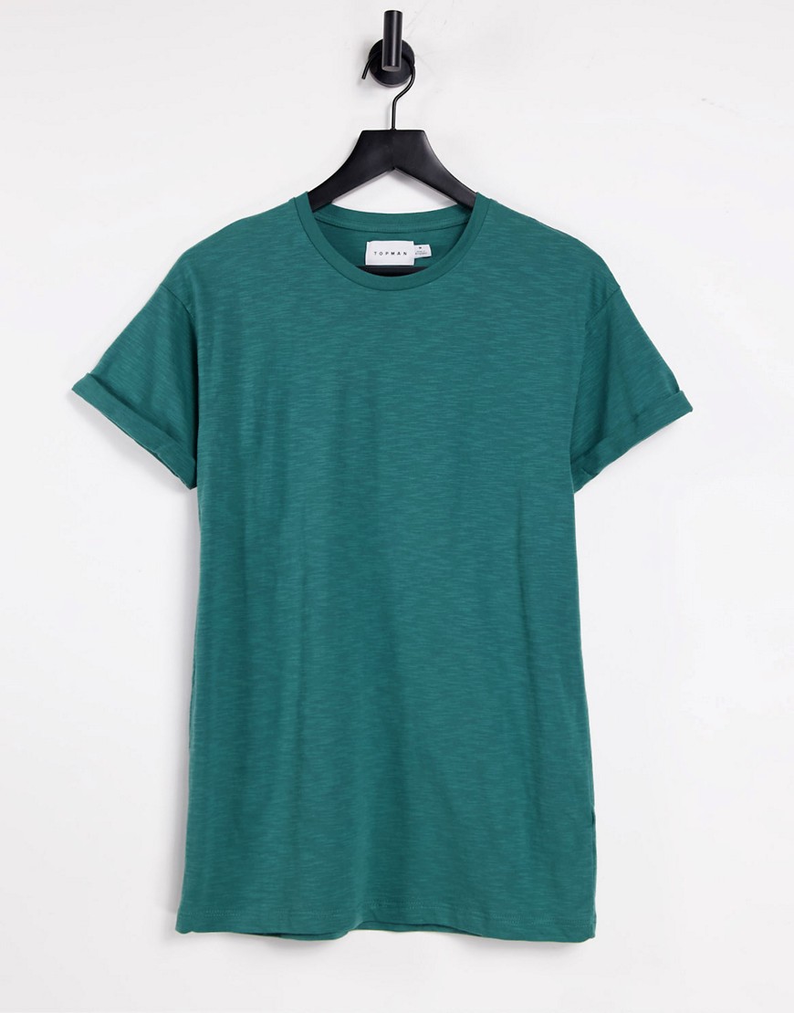 Topman skinny fit roll sleeve t-shirt in green
