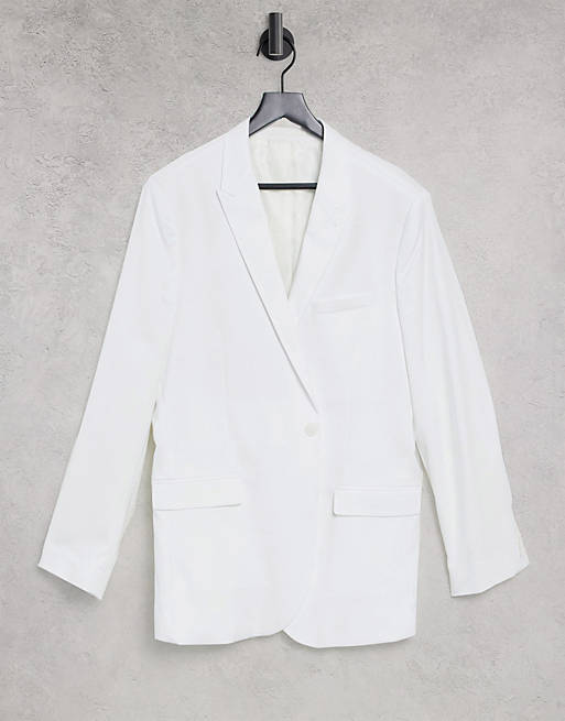 Topman skinny single breasted suit jacket in white
