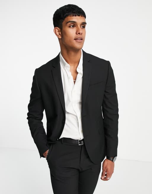 Topman skinny fit suit blazer with notch lapels in black | ASOS