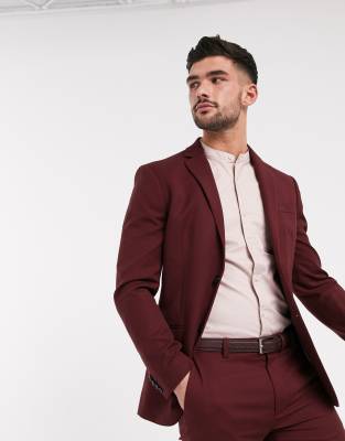 burgundy skinny fit suit