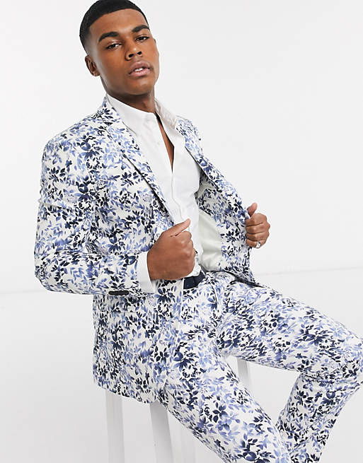 Topman skinny fit suit jacket in floral print | ASOS