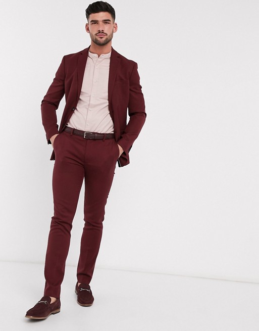 Topman skinny fit suit trousers in burgundy