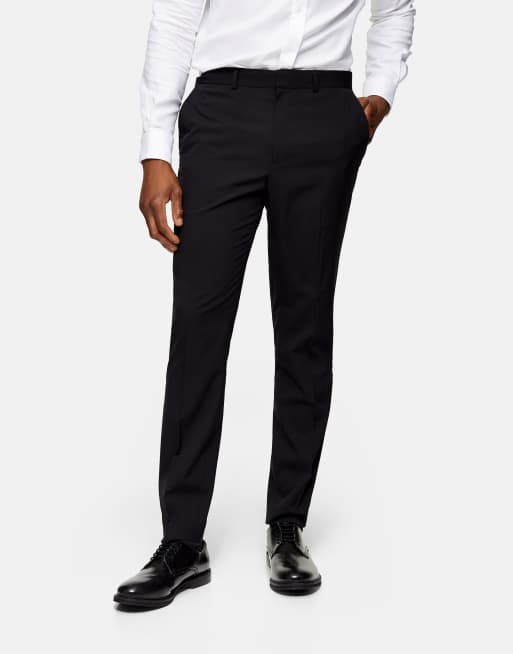 Topman skinny fit tuxedo suit pants in black