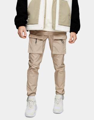 Topman skinny front pocket cargo pants in stone-Neutral