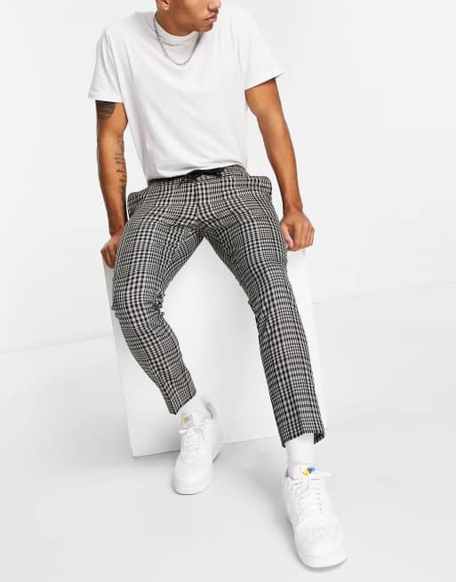 Topman - Skinny geruite joggingbroek in zwart en neutraal