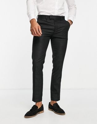 Topman skinny jacquard trousers in black