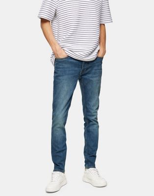 Topman skinny jeans in mid wash blue - ASOS Price Checker
