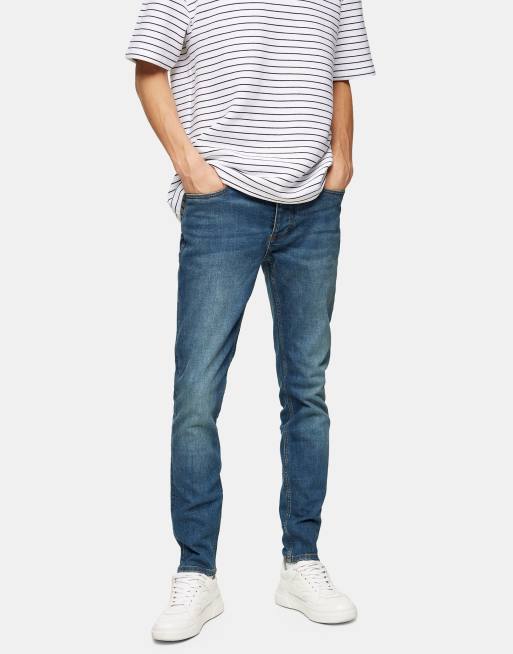 Topman skinny jeans in mid wash blue