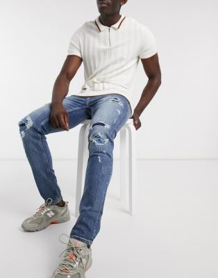 topman mid wash stretch skinny jeans