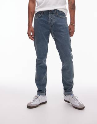 Topman Skinny Jeans In Vintage Mid Wash-blue