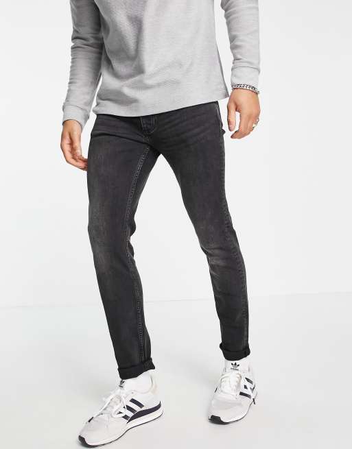 Topman stretch skinny jeans in washed black