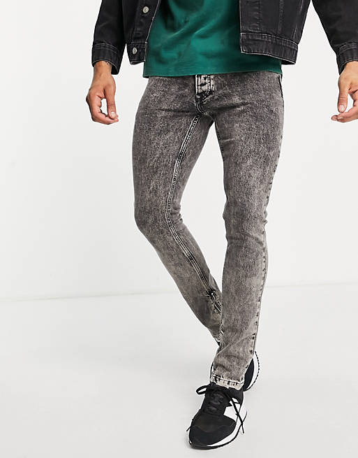 Topman - Skinny-jeans med lynlås i sort syrevask 