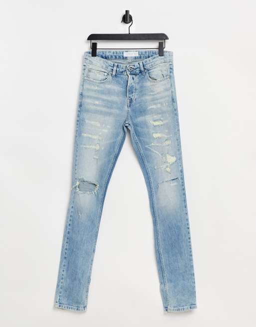 Topman - Skinny jeans med mange flænser i bleget bomuldsblanding 
