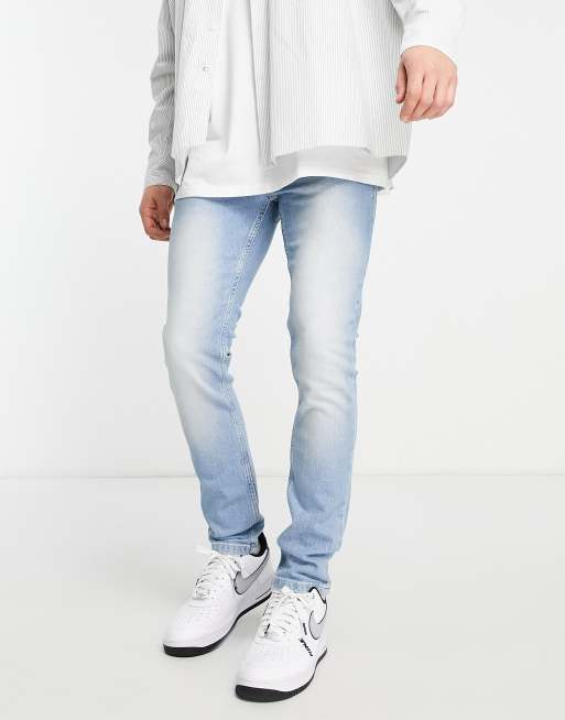 Topman - Skinny jeans met stretch in lichte wassing blauw